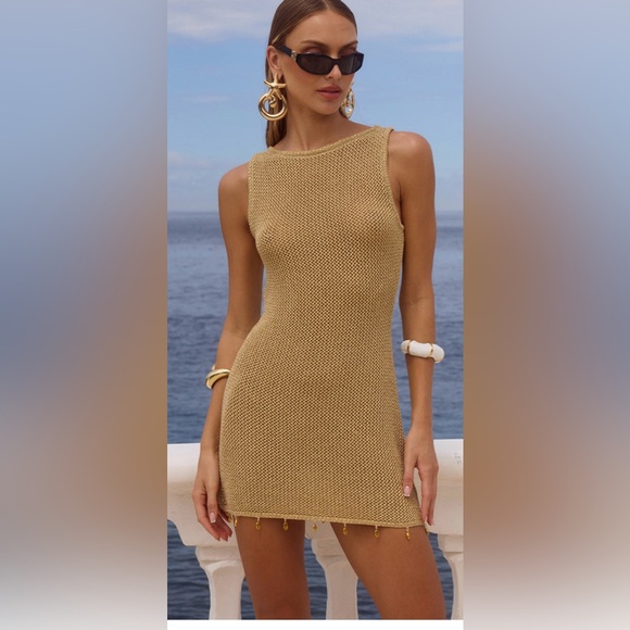 NWT Runway The Label Ariya mini dress/cover up. Gold metallic dress. Small  - divino.acegroup.co.in